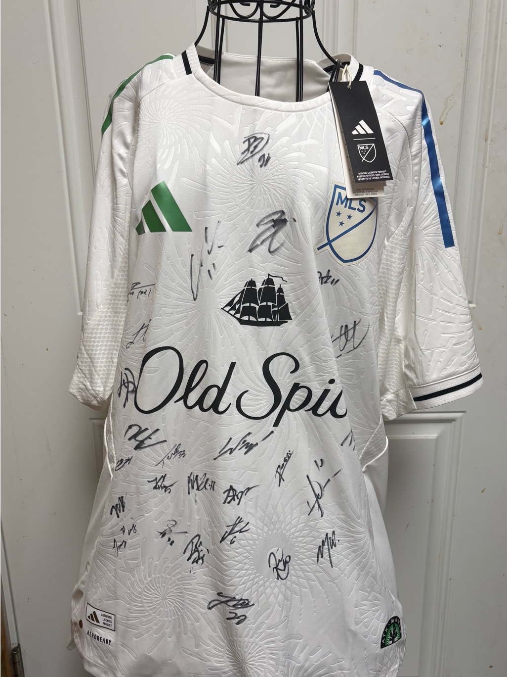 Adidas White Mls Soccer Jersey With Green & Blue Accents - Signed